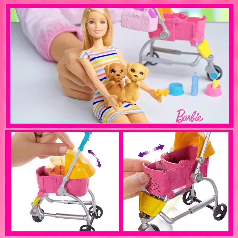 Genuine Doll Pet Stroller Playset With Cute Puppies And Pet Accessories Pretend Play Toy For Little Girls Perfect Holiday Gift