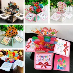 3D Pop Up Greeting Cards Birthday Postcard 3D Box Bouquet Flower Greeting Cards Thank You Girlfriend Teacher Gift