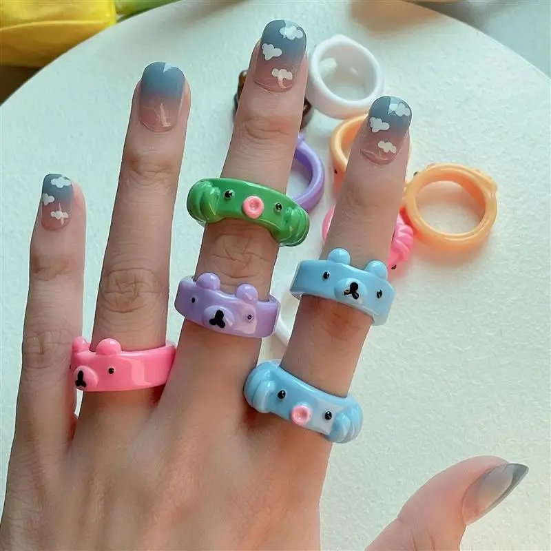 

Cartoon 3D Resin Ring Simple Bear Animal Design Candy Colored Finger Ring Faionable Accory Cross-Border Jewelry