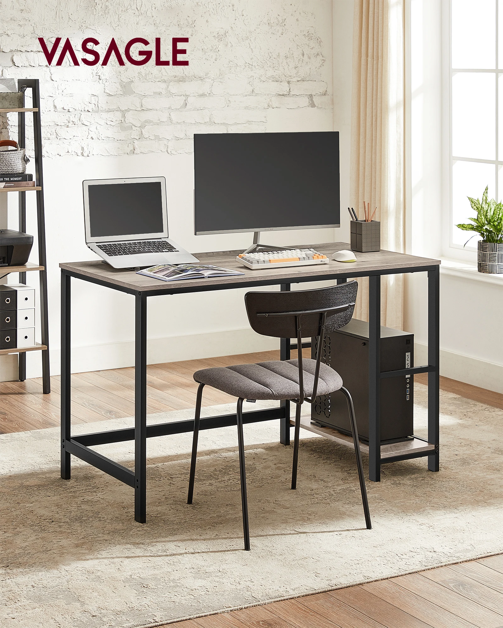 VASAGLE Computer Desk with 2 Shelves on the Right or Left Side, Steel Frame, Industrial Design, for the Office