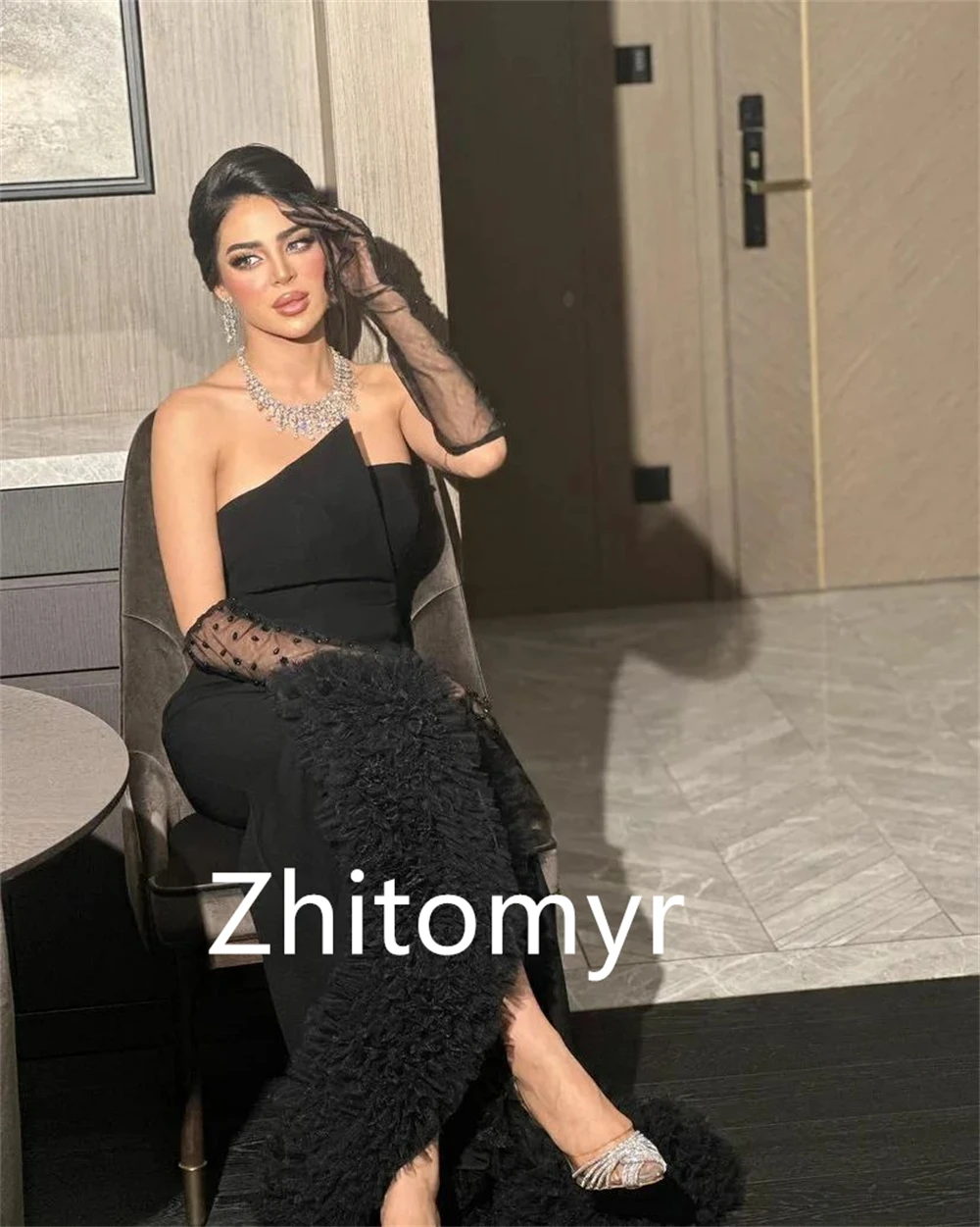 Customized Fashion Elegant Strapless A-line Quinceanera Dresses Beading Floor length Tulle Skirts Charmeuse prom dress 2023 فسات