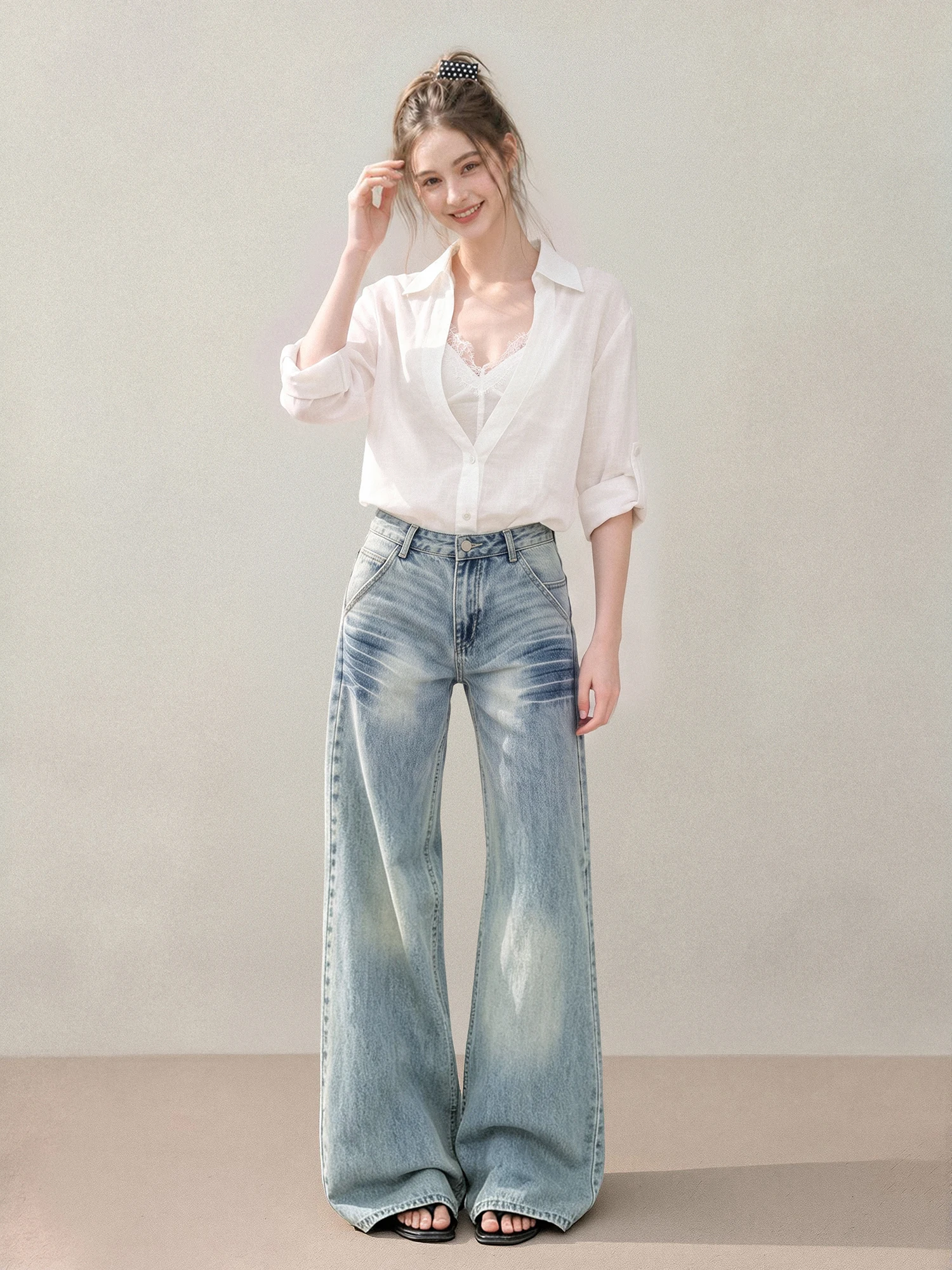 White Lace Sun Protection Shirt Women's Summer Design Slim Fit Shoulder Length Sleeve Five Button up Top Korean Style Loose Fit