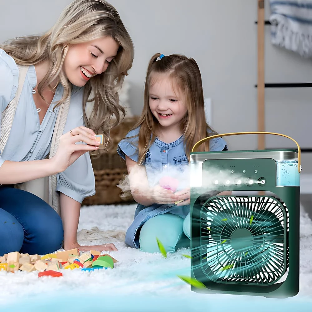Multifunctional Desktop Fan LED Night Light Air Humidifier Silent Three Gear Adjustable  Air Cooler Household Office Cooling Fan image 2