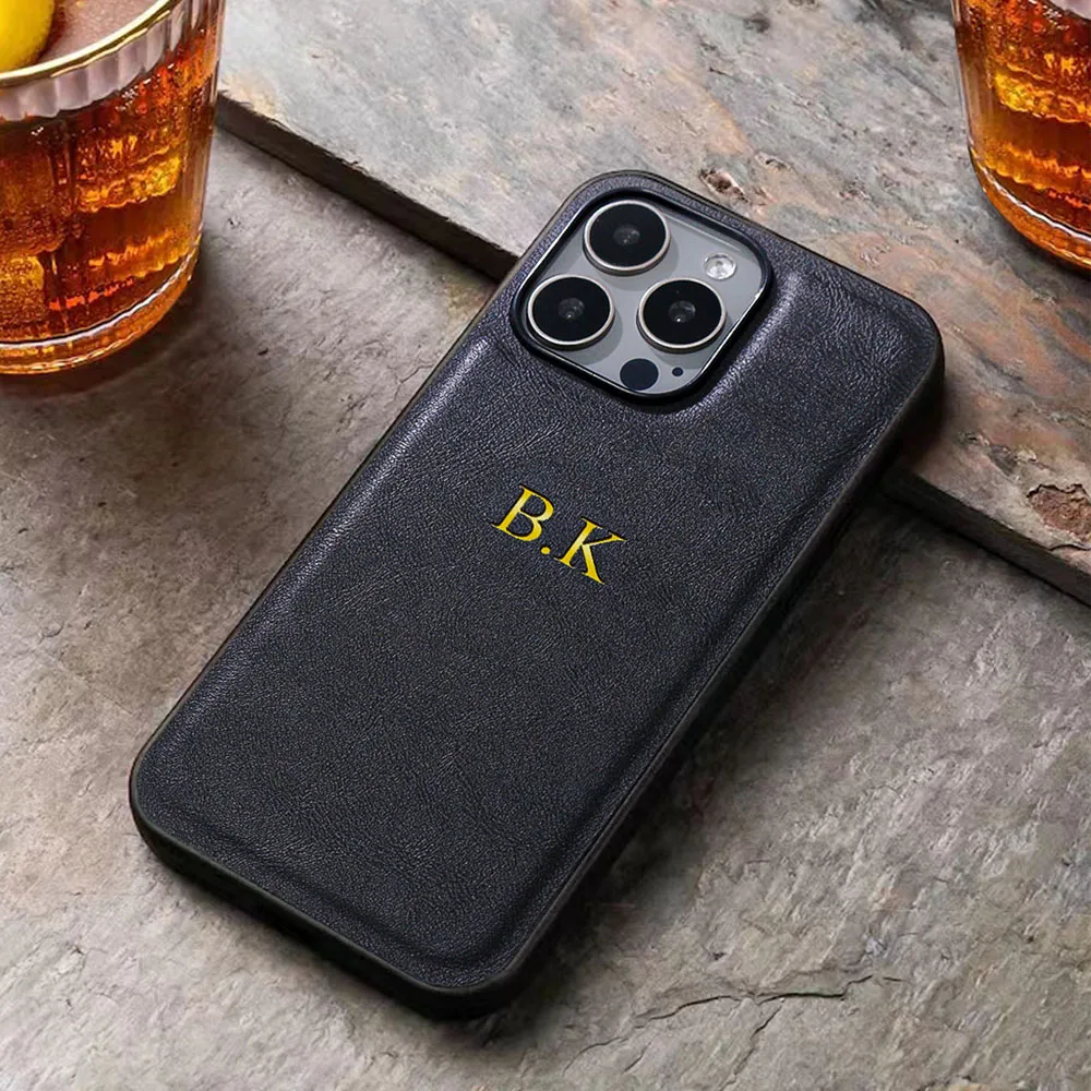 Luxury Leather Personalized Case For iPhone 17 16 15 14 13 12 11 Pro Max Customized Initials Name Letters DIY Gift Cover 16 Pro - náhled 5