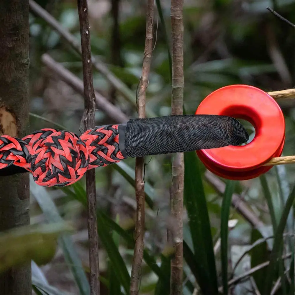 เชือกกว้านกุญแจมือสังเคราะห์ขนาด1/2นิ้ว + วงแหวนสำหรับ ATV UTV รถออฟโรดโมเดลรถพ่วงเรือ4X4ทะเลสีแดง