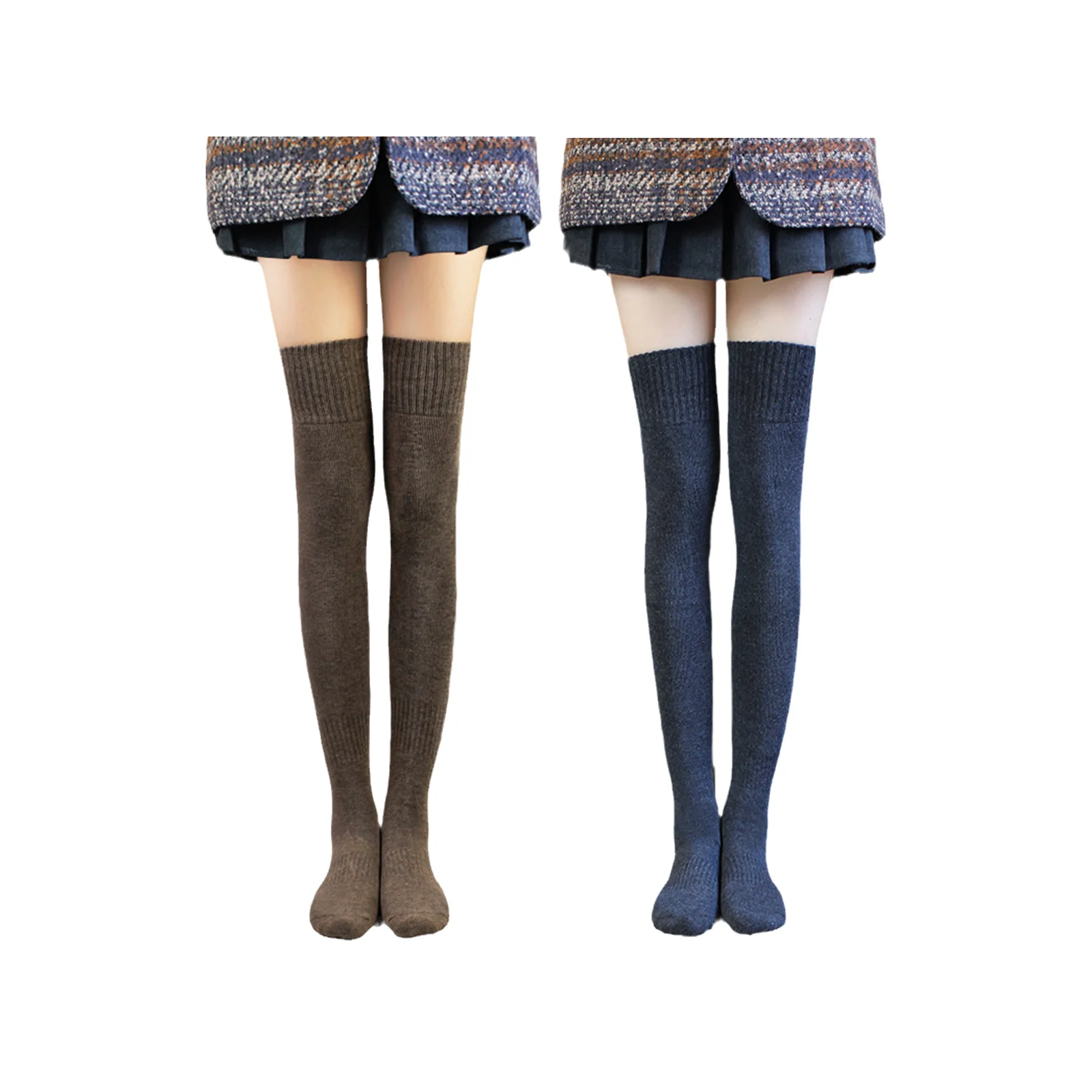 Autumn and winter thickened terry long-tube JK over-the-knee socks combination set - brown coffee + dark gray