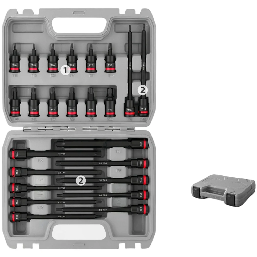 Hex Bit Socket Screwdriver Set 38 Drive Extended 150mm Shank with Dual Measurement System for Inch and Metric Fasteners