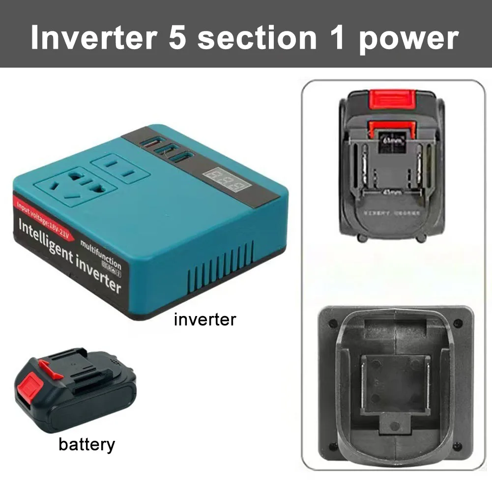 Auto Lithium Battery Inverter With 5 Batteries Built-in Transformer Current Display 120W DC 18V-DC 21V 220V 0.05A Inverters