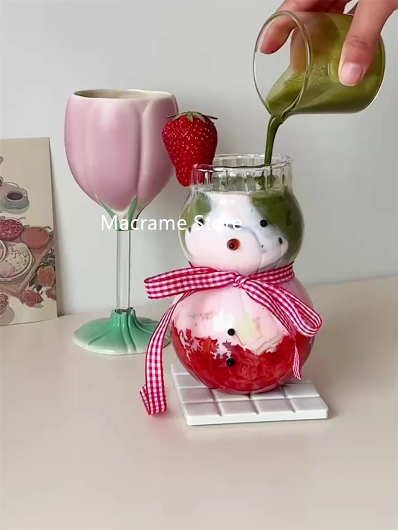 Simple Creative Striped Water Cup Cartoon Peanut Milk Coffee Cup Heat-resistant Red Wine Cup Scarf Cute Snowman Cup