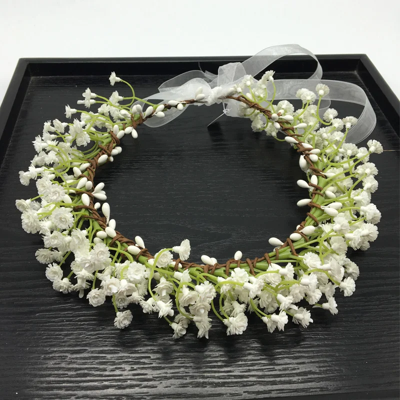 Breathable White Flower Crowns Tiaras Hairbands Romantic Sweet Gardland Women Wedding Hair Accessories for Bride Bridesmaids