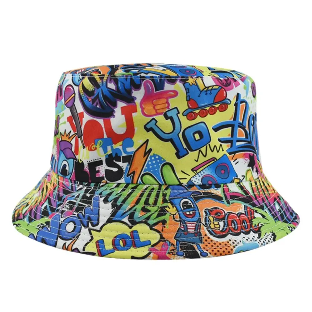 Graffiti Sunscreen Bucket Hats Sun Protection Letter Print Fisherman Hat Foldable Breathable Sunshade Hat Women Men