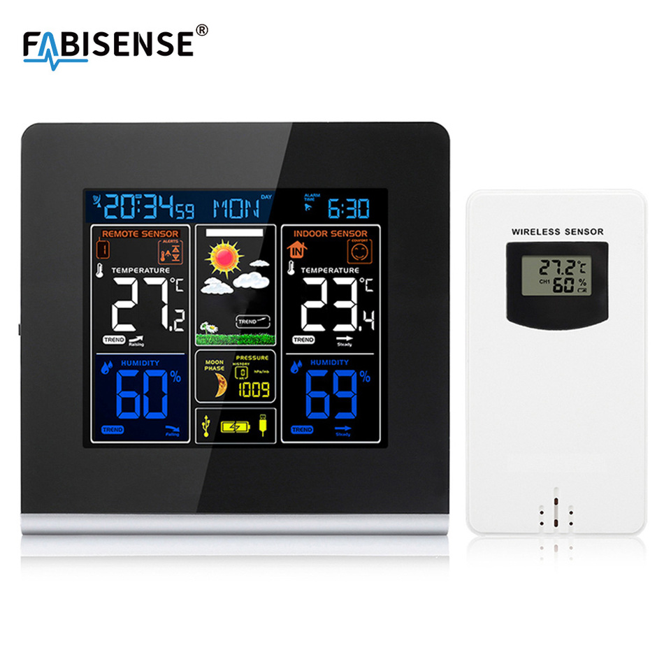  FABISENSE Multifunctional Wireless Digital Weather Station Automatic Forecast Indoor Outdoor Hygrometer Thermometer