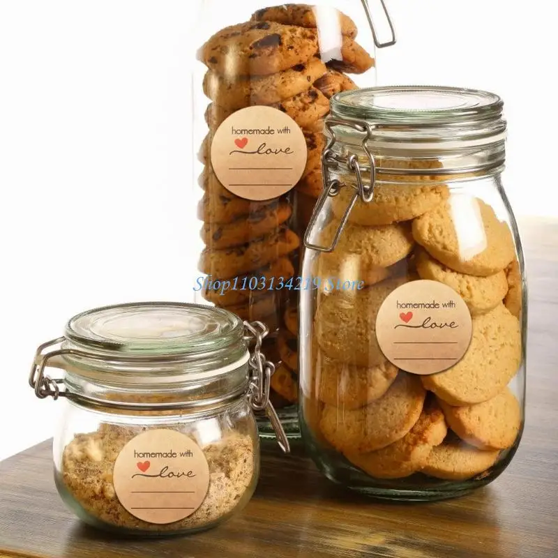 N5KC 500 Labels per Roll Homemade Love Text Round Sticker for DIY Baking Envelopes