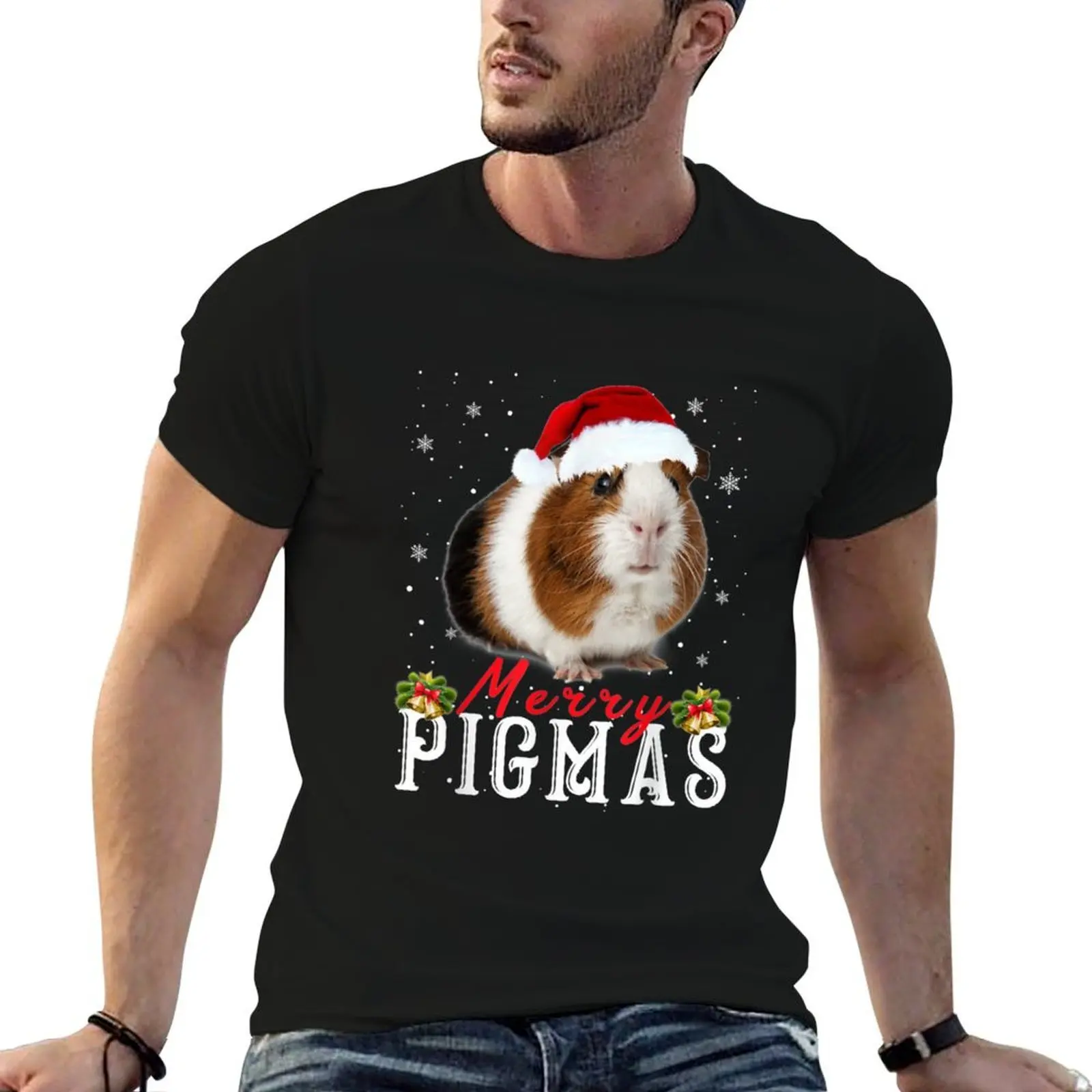 Merry Pigmas Funny Guinea Pig Christmas santa T-Shirt Plus Size Street Style Tee