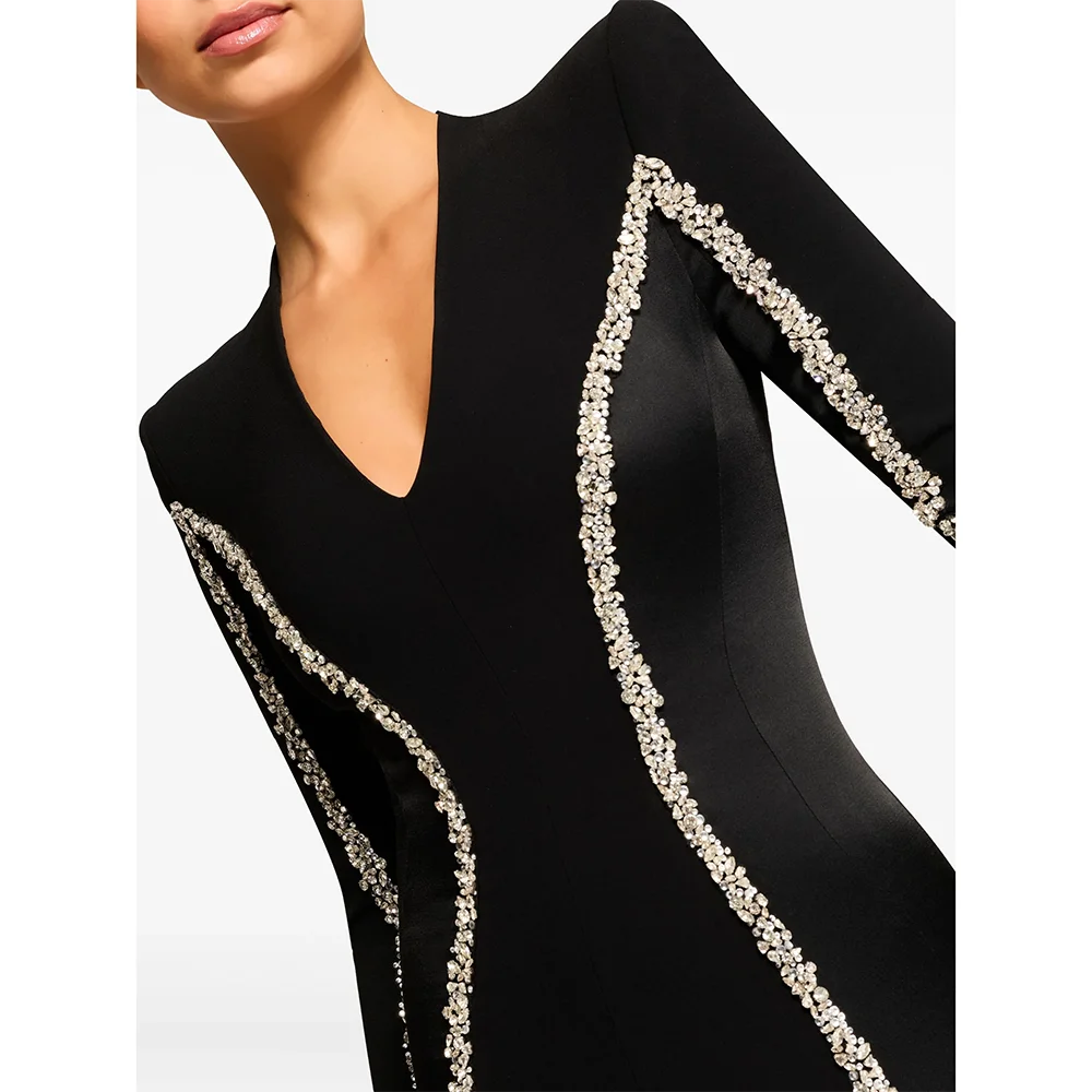 فساتين سهرة طويلة مخصصة باللون الأسود على شكل حرف V أنيقة للمناسبات الرسمية فساتين حفلات كريستال 2025 بطول الأرض فساتين لحضور الحفلات الموسيقية