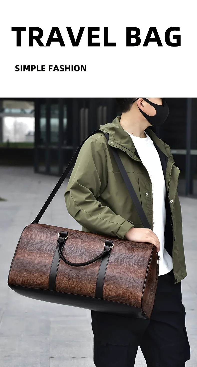 Retro-Reisetasche mit Krokodilstruktur und großem Fassungsvermögen – langlebiges Unisex-Urlaubsgepäck, vielseitiges Geschenk für Männer und Frauen – Detail 8