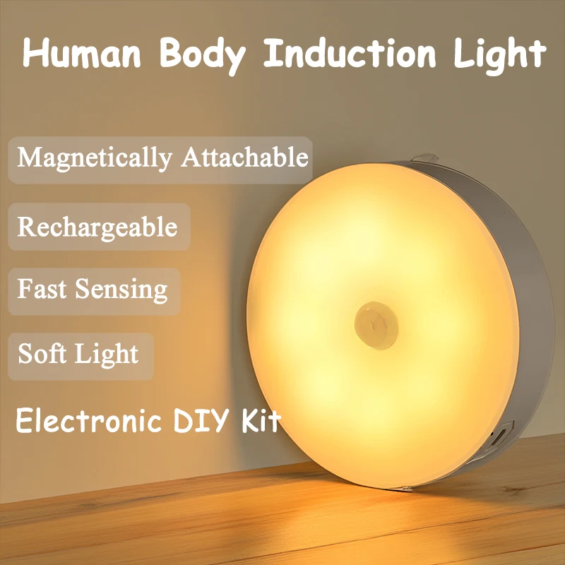 

Human Body Pyroelectric Induction Light DIY Kit Rechargeable Auto-sensing Night Light Soldering Practice Loose Parts