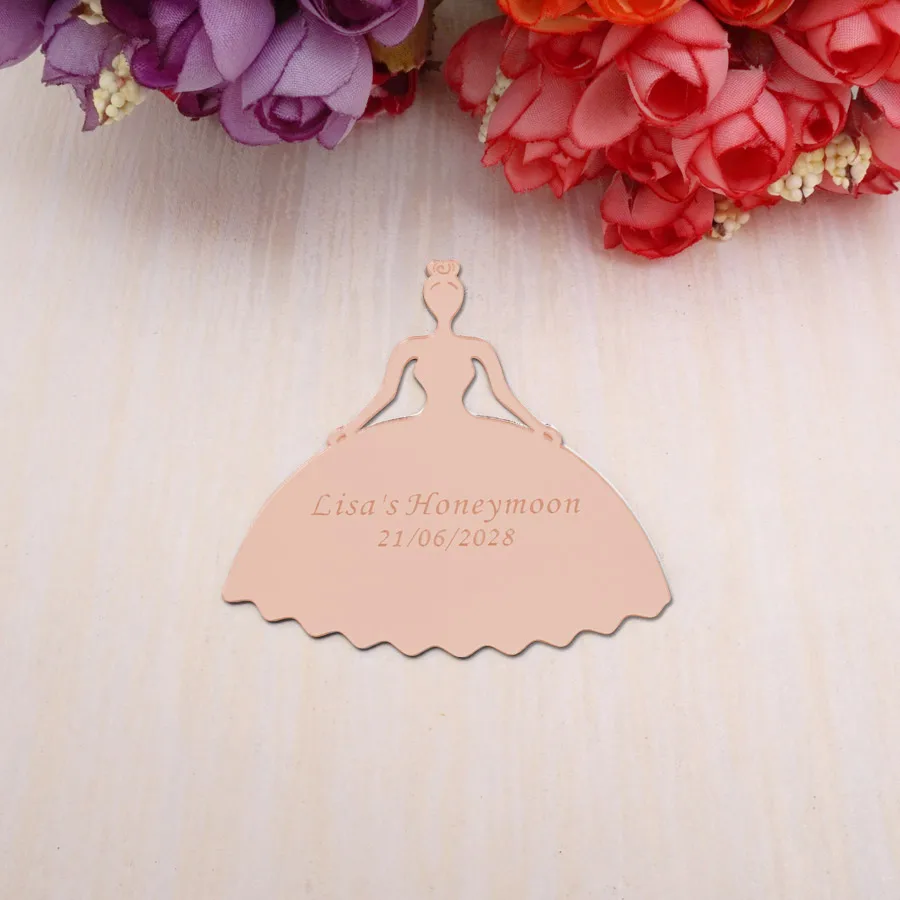 Custom Wedding 30pcs 10cm Mirror Bride Tags Card Personalized Lovers Name Date Bridal Favors Guest Gifts Party Decor Supplies