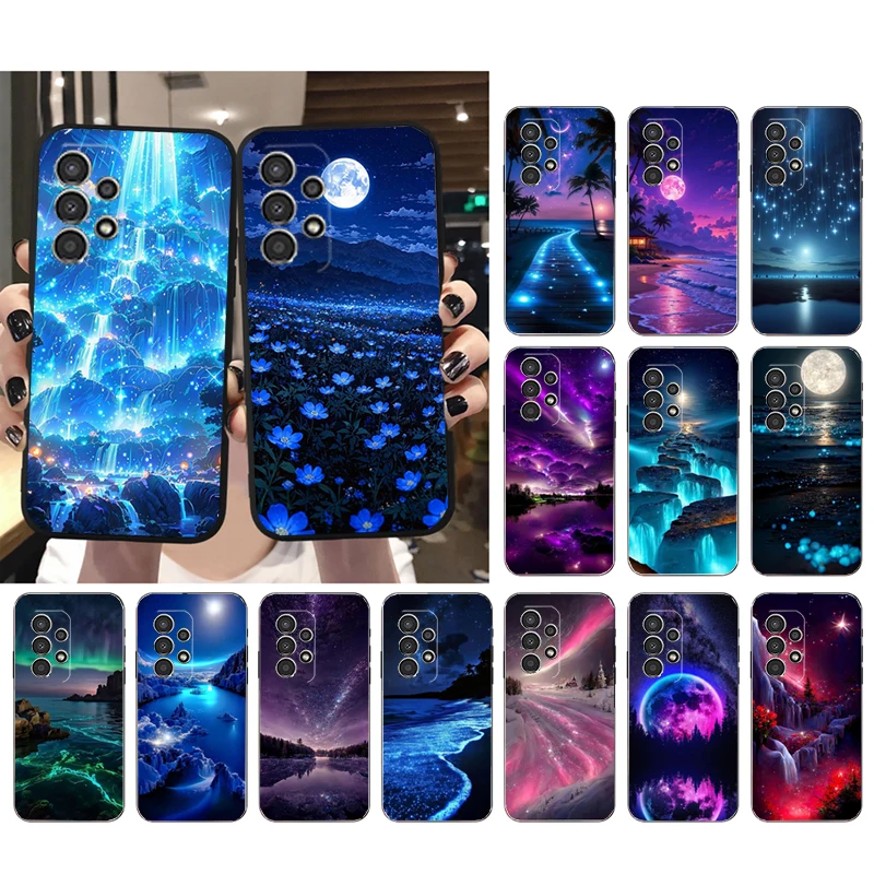 قضية الهاتف لسامسونج A55 A16 A56 A36 A35 A15 A53 A54 A33 A34 A25 A05S A52 A52S A14 A26 A71 ضوء القمر مشهد الشاطئ #6