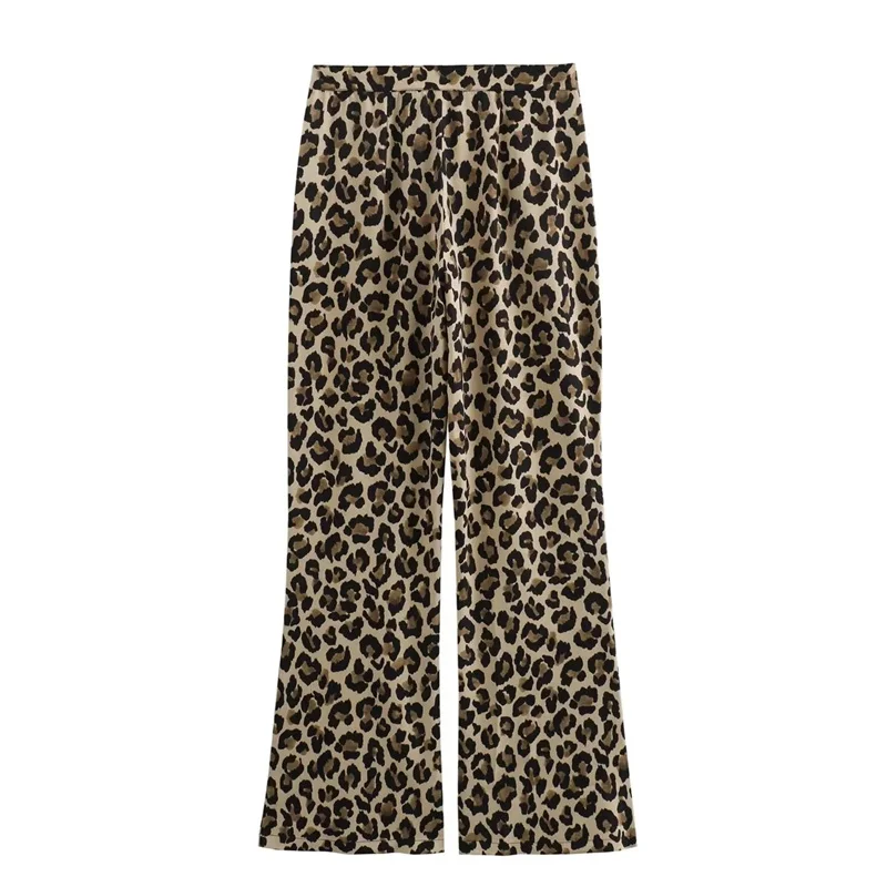 TRAF 2024 Woman Leopard Pants Y2k Animal Print High Waist Pants Women Vintage Casual Baggy Pants Summer Women\'s Trousers