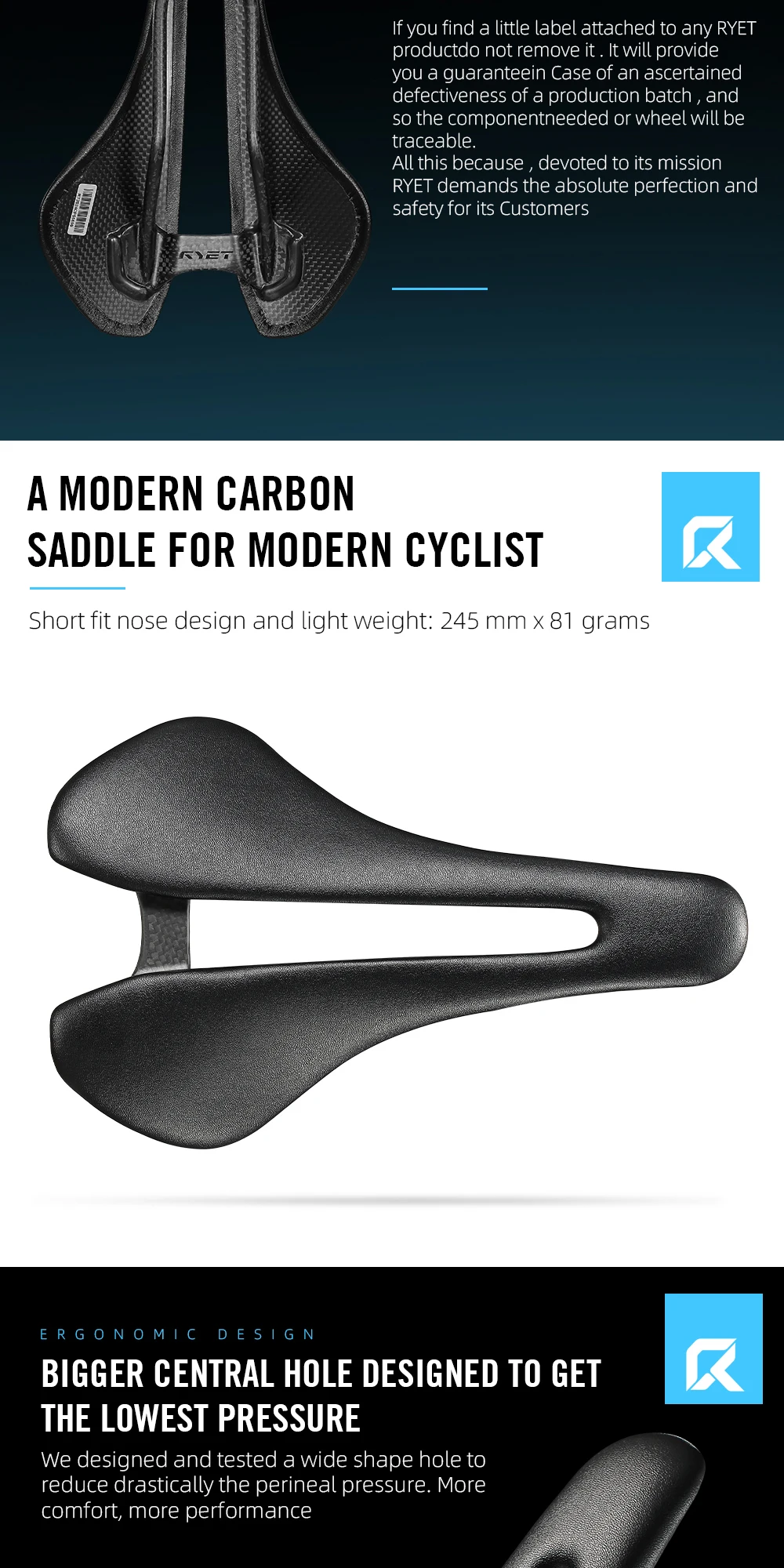 RYET Vollcarbon-Fahrradsattel, ultraleicht, 81 g/87 g, Lederoberteil, 7 x 9 mm, Carbon-Schienen, 143/155 mm, für Rennrad, MTB, Kies, Fahrradzubehör – Detail 4