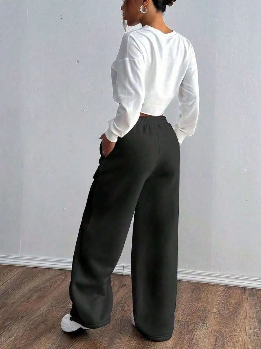 Retro Chic Black Sweatpants Women, Loose Straight Leg, Y2K Baddie Style, Relaxed Fit Casual Pants, High Waist Slimming Gray