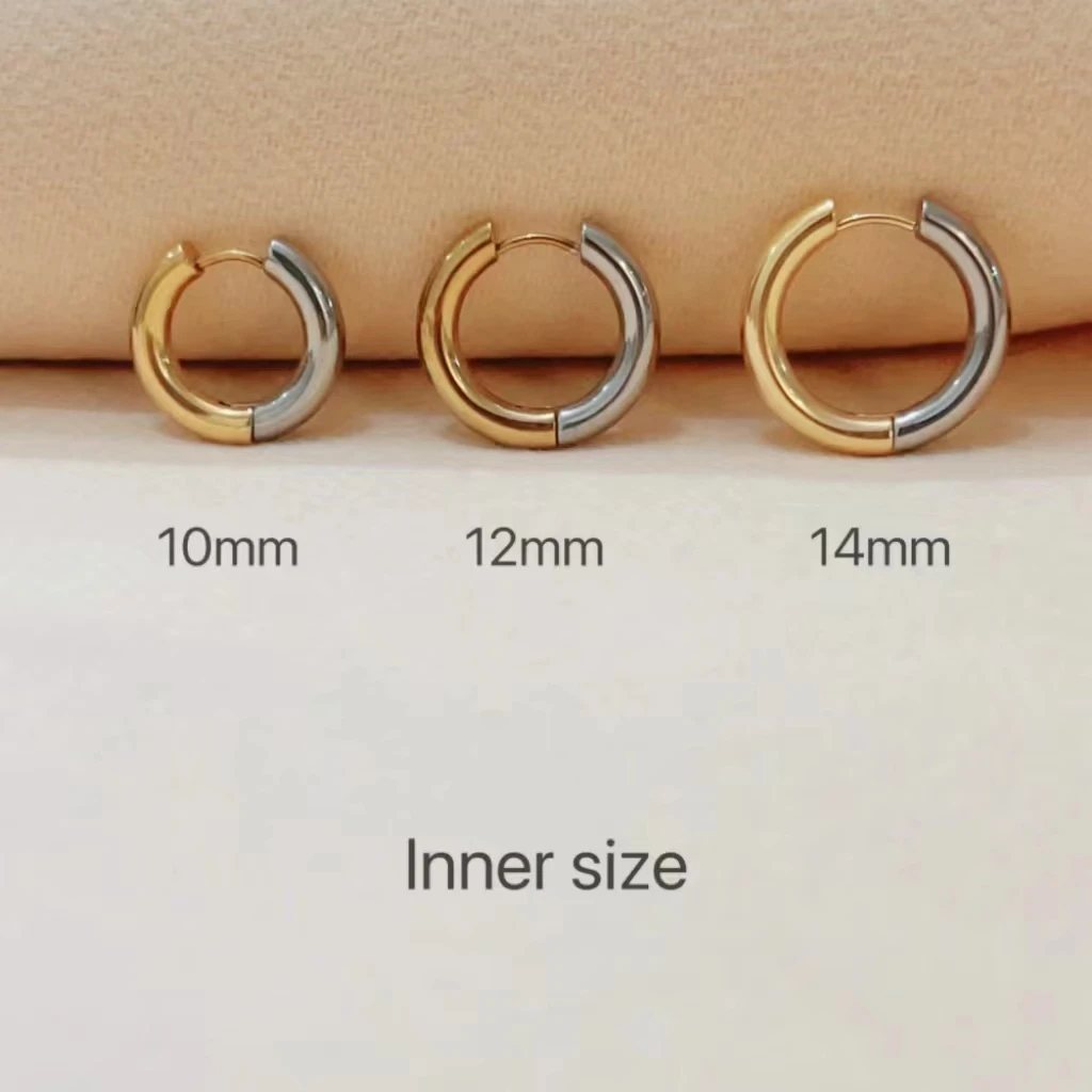 10/12/14mm Minimalist Classic 4MM Stainless Steel Plating Gold Color Non Tarnish Waterproof Hoop Earrings For Women Men Gift