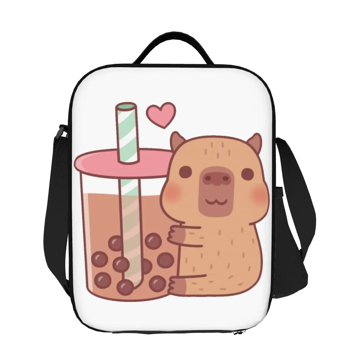 

Custom Cute Little Capybara Hugs Bubble Tea Insulated Lunch Bag for Women Cooler Thermal Lunch Tote Office Picnic Travel