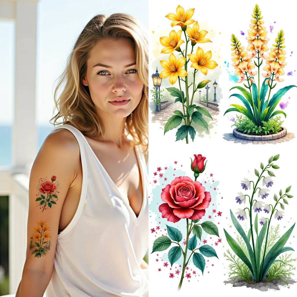 

9 шт. временные татуировки орхидея временные татуировки наклейки цветок водостойкие долговечные наклейки для тела для плеч грудь для девочек