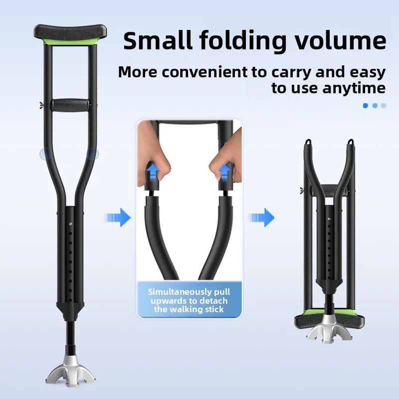 Stainless Steel Detachable Foldable Underarm Crutches Armpit Crutch Spring Shock Absorption Mobility Aids Walking Stick Crutches