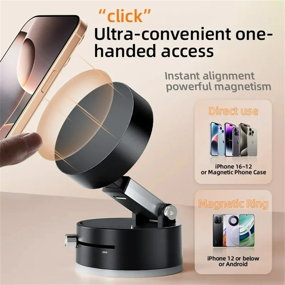 Car Phone Holder with Strong Vacuum Suction & Adjustable Angle Universal Dashboard Windshield Mount Stand for All Mobile Phones