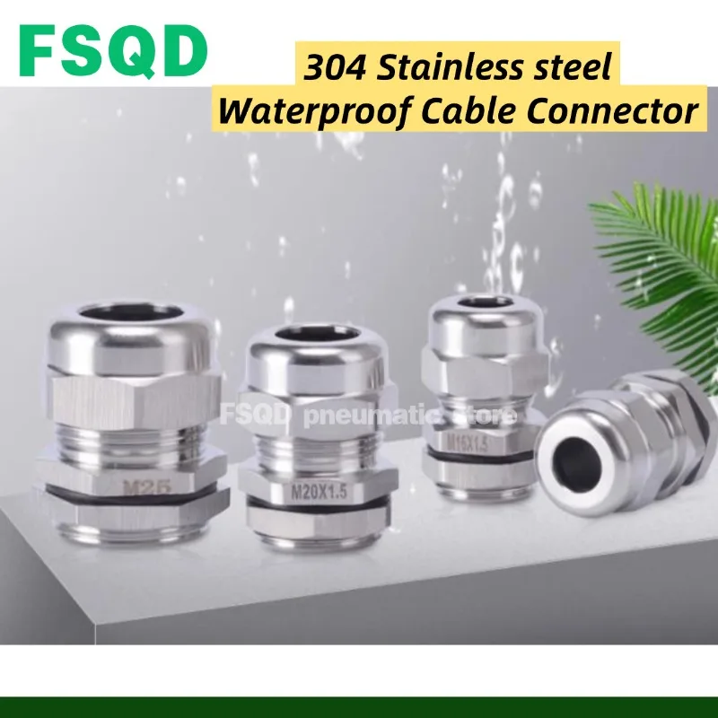 1pc 304 Stainless Steel IP68 Waterproof Cable Gland Connector M8 M10 M12 M16 M18 M20 M22 M30 M36 M48 M63 Fit 3mm-84mm Wire Cable