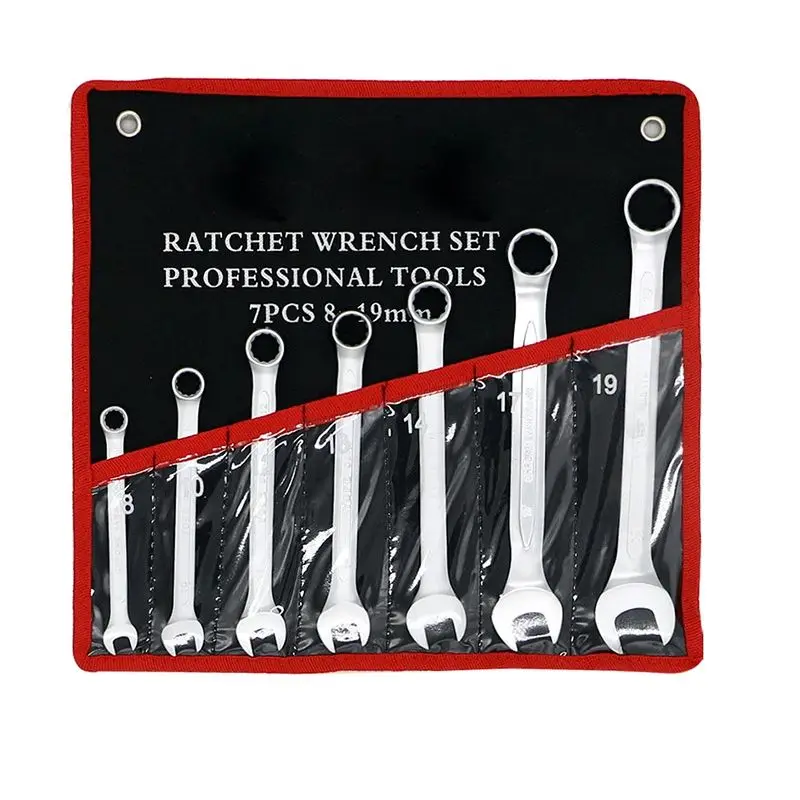 7 Teile/satz Ratsche Set, Chrome Vanadium Stahl, 8-19mm, offene Ende & Box Ende, Auto Reparatur Schraubenschlüssel mit Oxford Tasche Hand Werkzeuge
