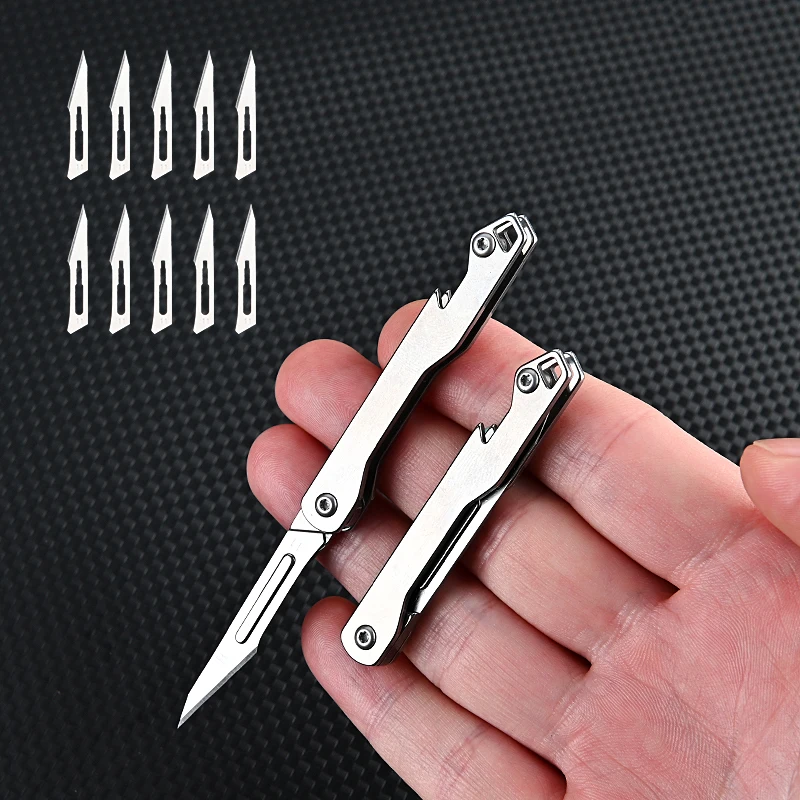 Imagem -05 - Mini Titanium Alloy Abridor de Garrafas Faca Dobrável Faca Portátil Bisturi Sobrevivência ao ar Livre Camping Ferramenta Edc 10 Blade G10 Handle