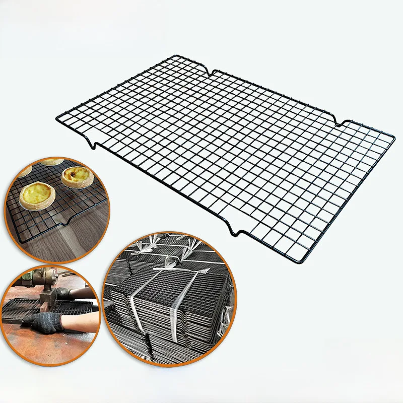 Baking Cake Cooling Stand Rectangular Black Non-Stick Mesh Drying Rack Cake Bread Cold Cooling Rack Factory in Stock