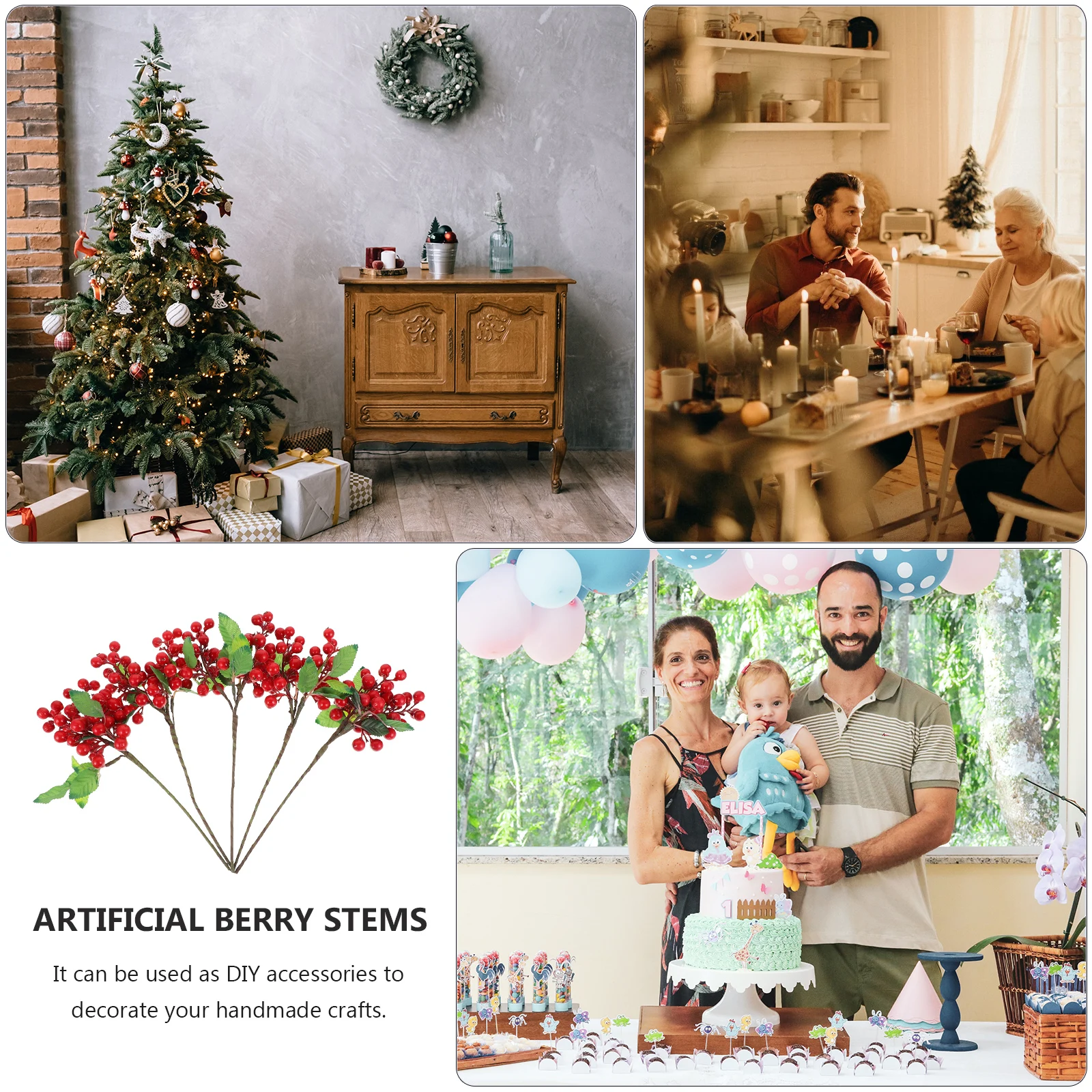 

5Pcs Artificial Berry Stems Red Simulation Berry Branch Flower Arrangement Material Christmas Wreath Party Decoration Photo