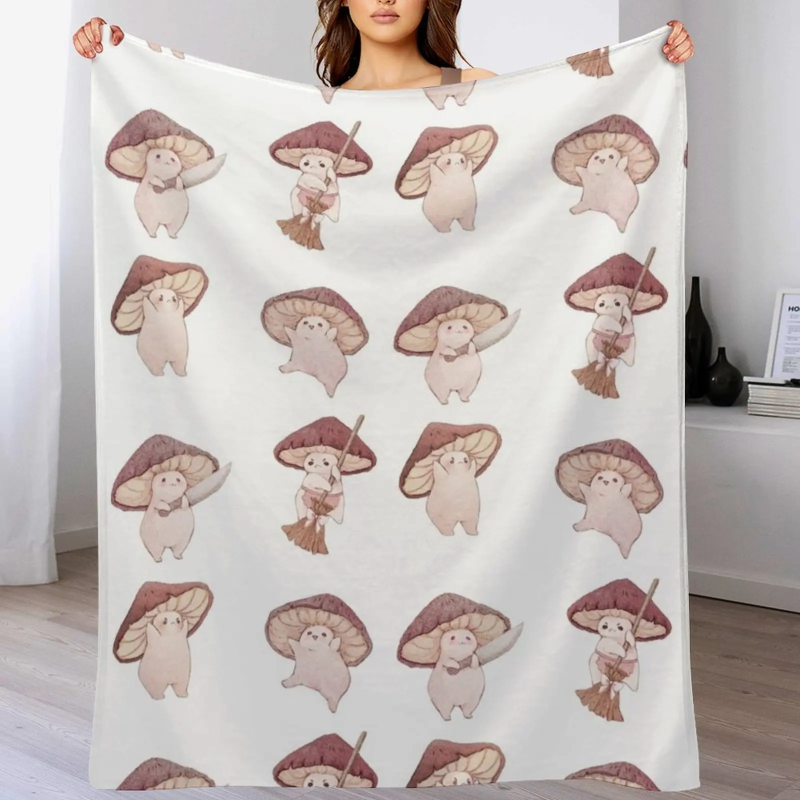 

Four Different Mushroom Moods Throw Blanket Hairys Vintage Decoratives for sofa Blankets