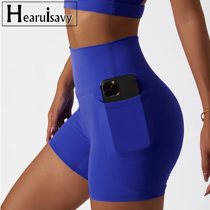 Pantalones cortos de Yoga de cintura alta para mujer, Shorts deportivos cómodos y respetuosos con la piel, transpirables con bolsillo para gimnasio, correr y ciclismo