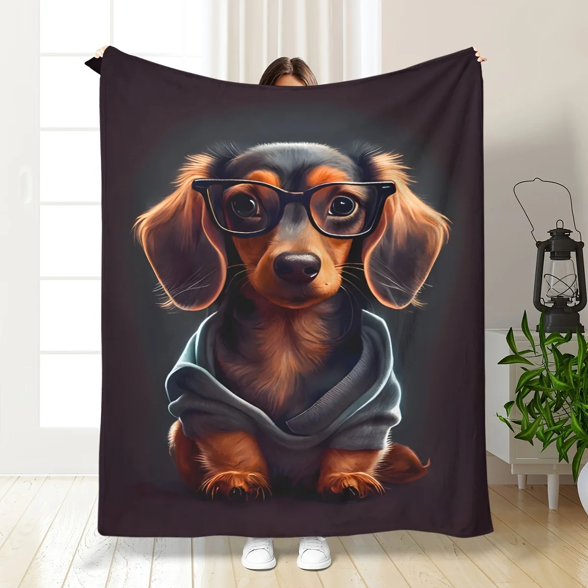 Sausage Dog Pattern Flannel printed blanket suitable for all seasons suitable for living room office sofa and travel 180x250CM
