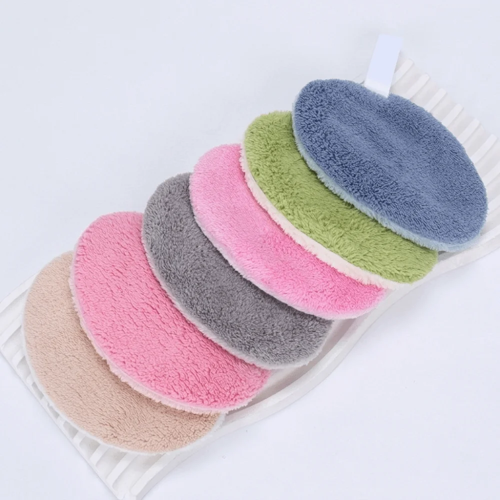 6 Pcs Set Coral Fleece Face Wash Pads Round Shape Double Sided Makeup Remover Pads Thickened Absorbent Facial Cleansing Cloth