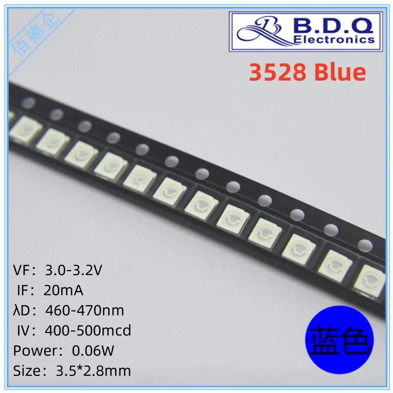 

3528 Blue LED Lamp Beads SMD LED Light Size 1210 Light-emitting Diode High Bright Quality 100pcs