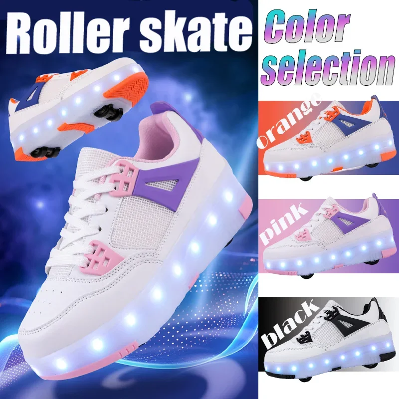 

Children's Rechargeable flash Led light Walking Shoes Skate Shoes Retractable Four-Wheel Inline Skates for Boys And Girls