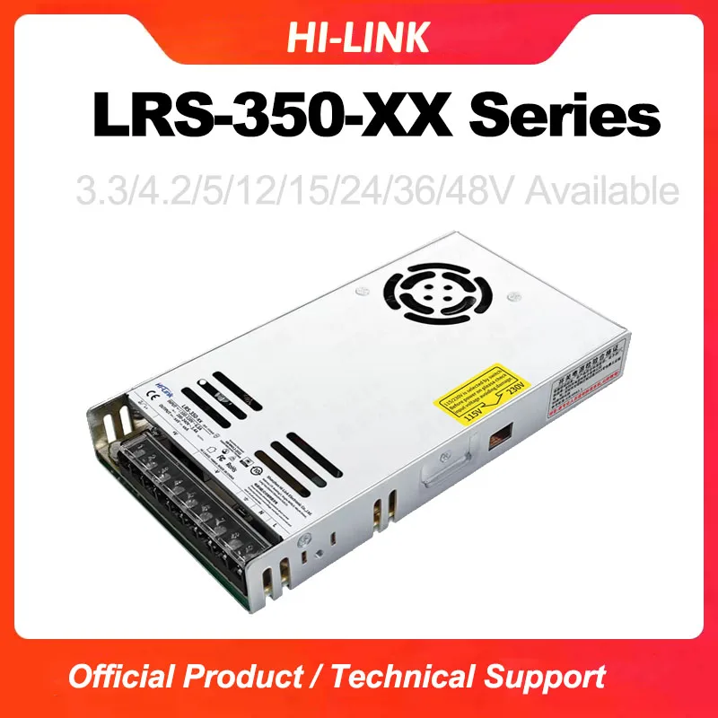 HI-LINK LRS-350 350W Regulated AC-DC Switching Power Supply with Fan 3.3V/4.2V/5V/12V/15V/24V/36V/48V for Industrial LED CNC