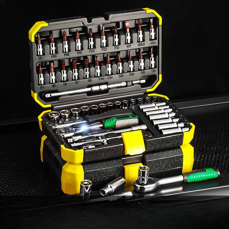 Pro 24/72 Teeth Ratchet Wrench Set with Sockets Screwdriver Bits Hand Tools Set Extension Rod Suitable for Car Repair Household