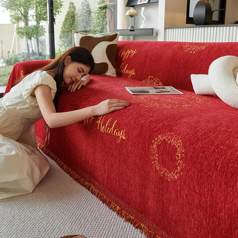 High Quality Printed Chenille Sofa Towel All-Season Multifunctional Couch Slipcover with Tassels Cozy Anti-Dirt Sofa Blanket