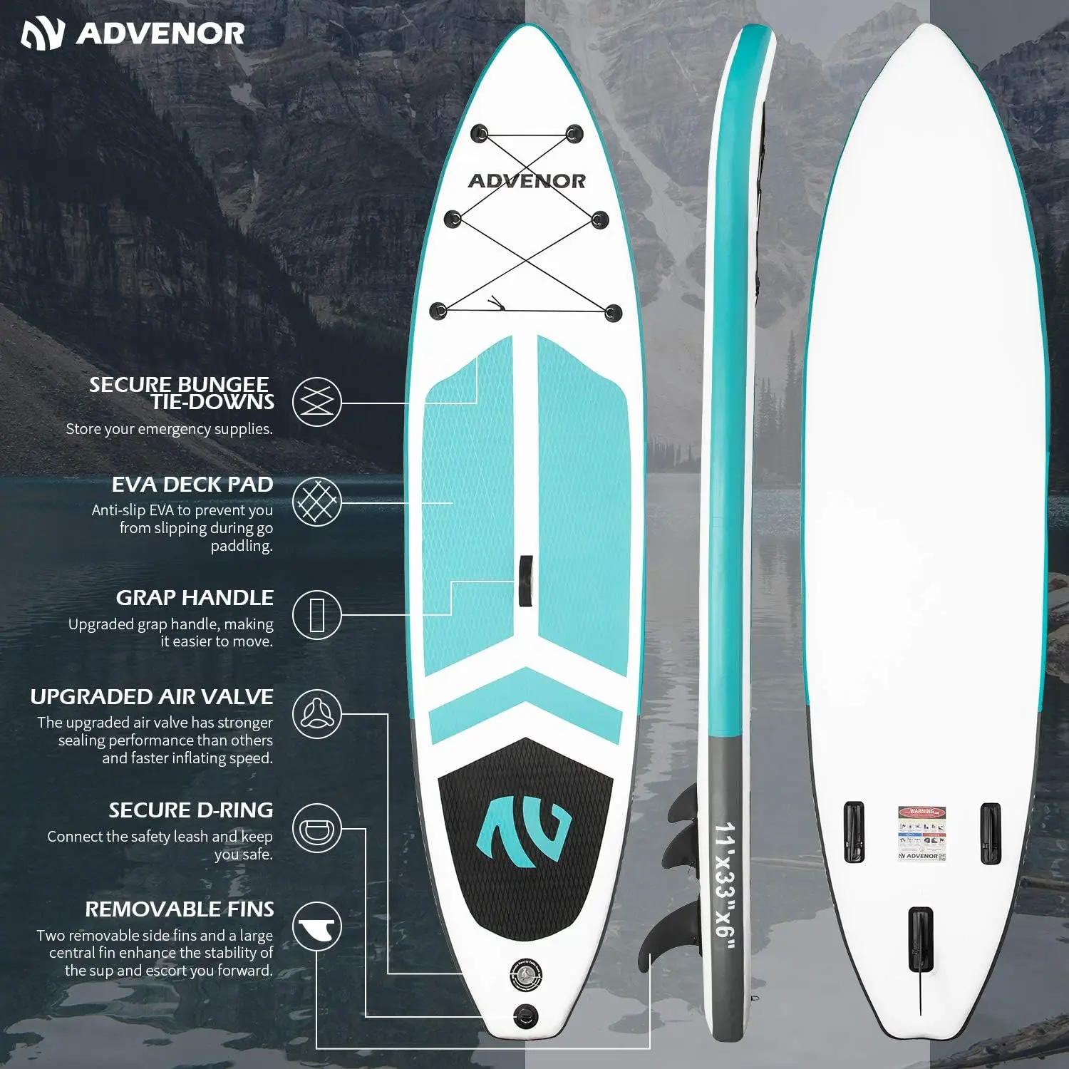 Paddleboard 11'x 33X6 Extra Breed Opblaasbaar Opstaand Paddleboard Met Verstelbare Peddel, Rugzak, Waterdichte Tas, Riem