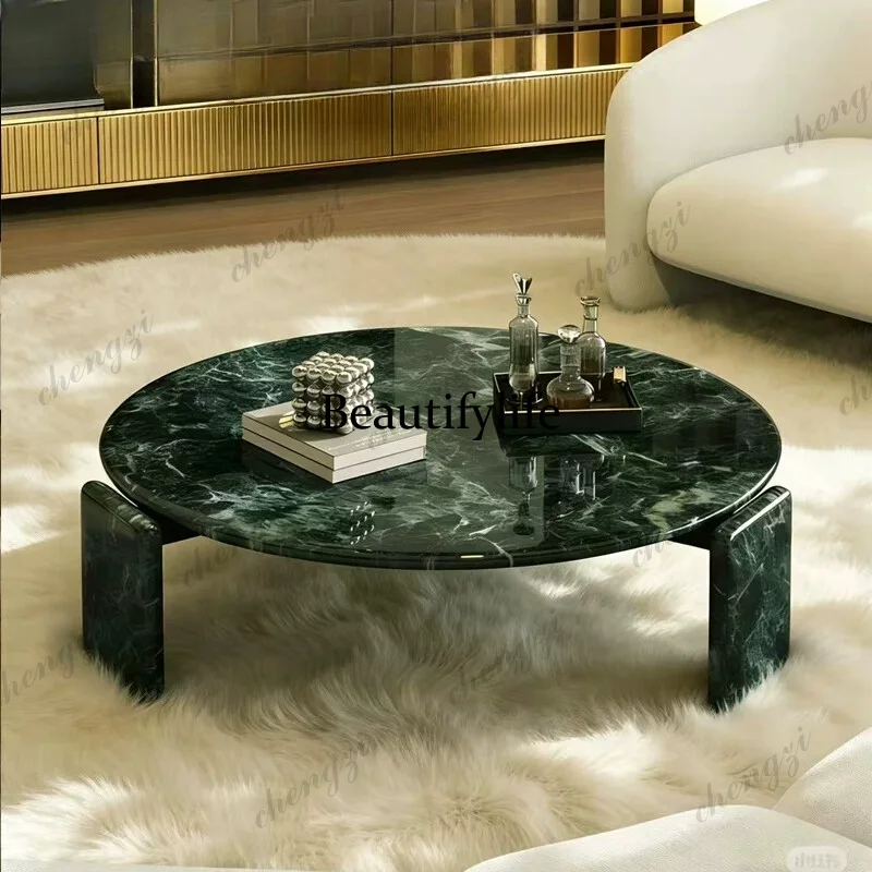 Natural luxury stone Prada green tea table marble round high-end villa luxury coffee table
