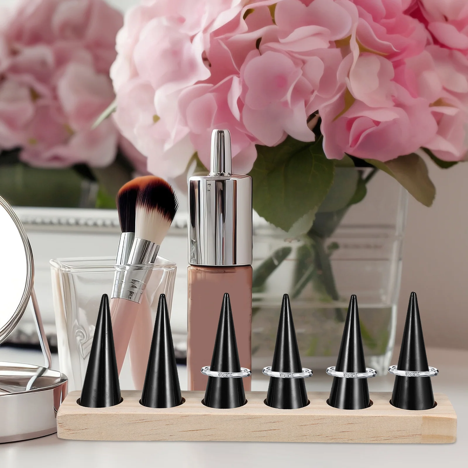 

1 set 1 Set Ring Display Stand Wooden Jewelry Organizer Detachable Finger Mold Stable Base For Home Store Exhibition Use