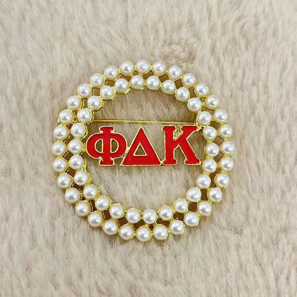 PHI DELTA KAPP Round Letter Hollow Pearl Brooch