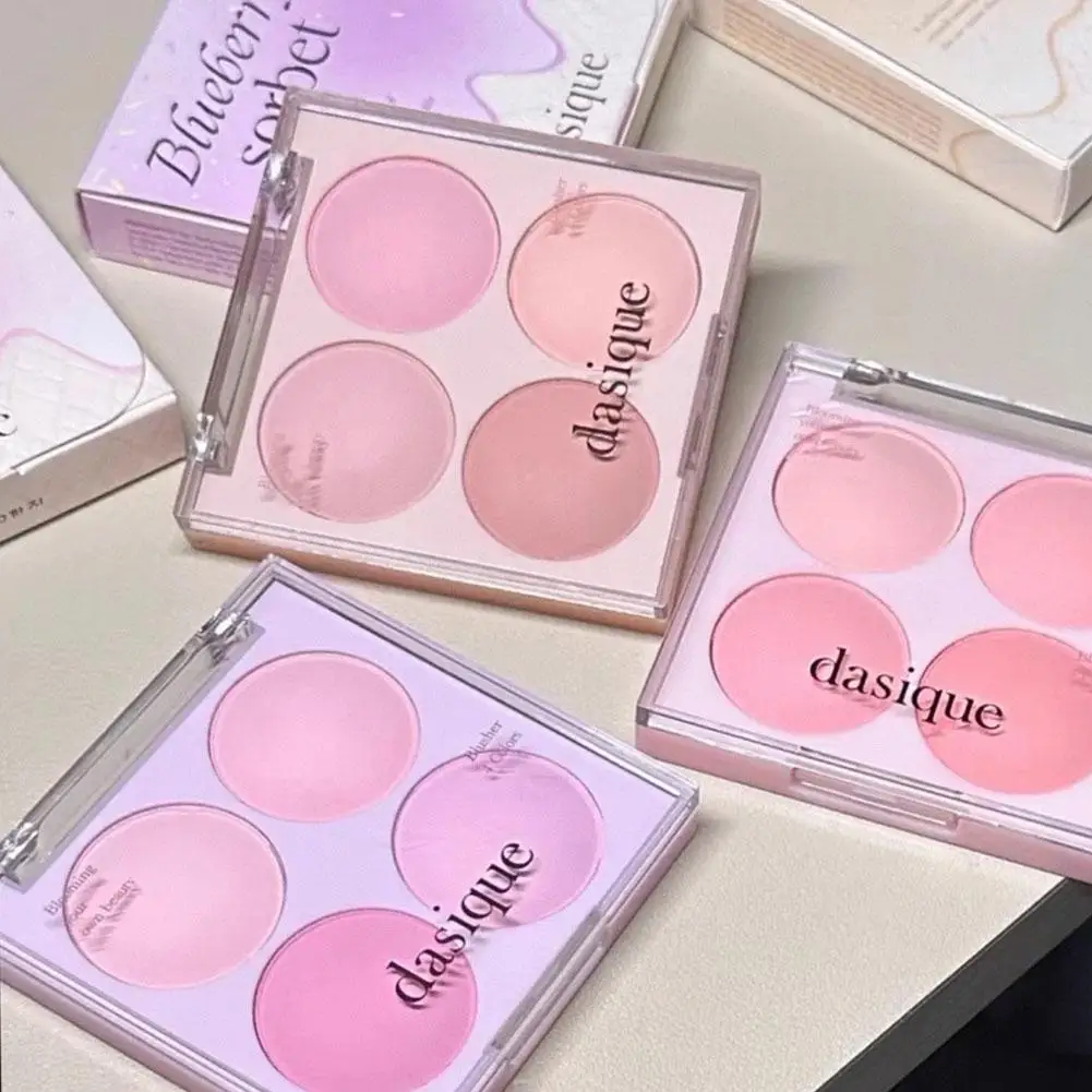 Bandeja de colorete en polvo 4 en 1 de Corea, 4 colores, maquillaje para mejillas y labios, sombra de contorno, colorete multifunción, cosméticos de Corea del Sur